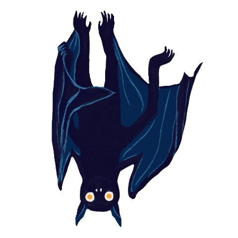 Animated retro gif of a bat standing upside down and blinking.