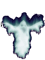Animated retro gif of a ghost.